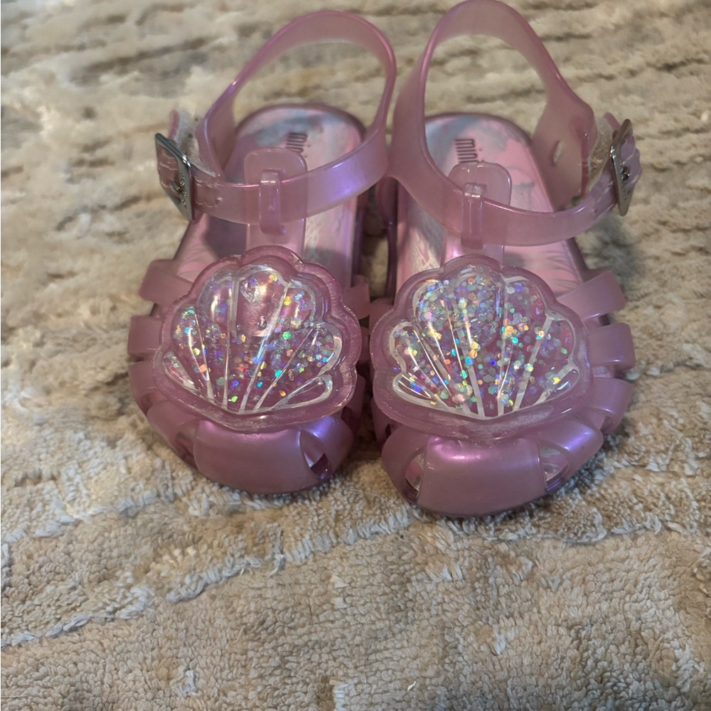 Mini Melissa Pink Jelly Sandals with Glitter Shell